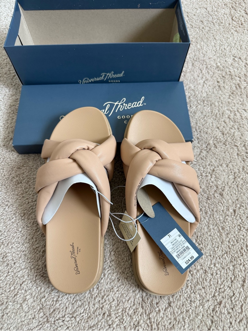 Nwt Universal Thread Nude Tan Knotted Slide Sandals Womens